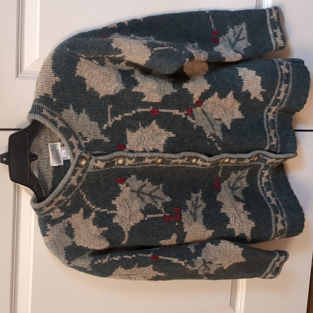 Susan Bristol Green and Cream Xmas Cardigan